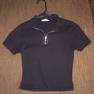 Black cropped zip up t shirt